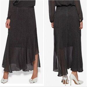Avec Les Filles Clip Dot Ruffle Asymmetrical Maxi Skirt Size 10 New Career Flowy